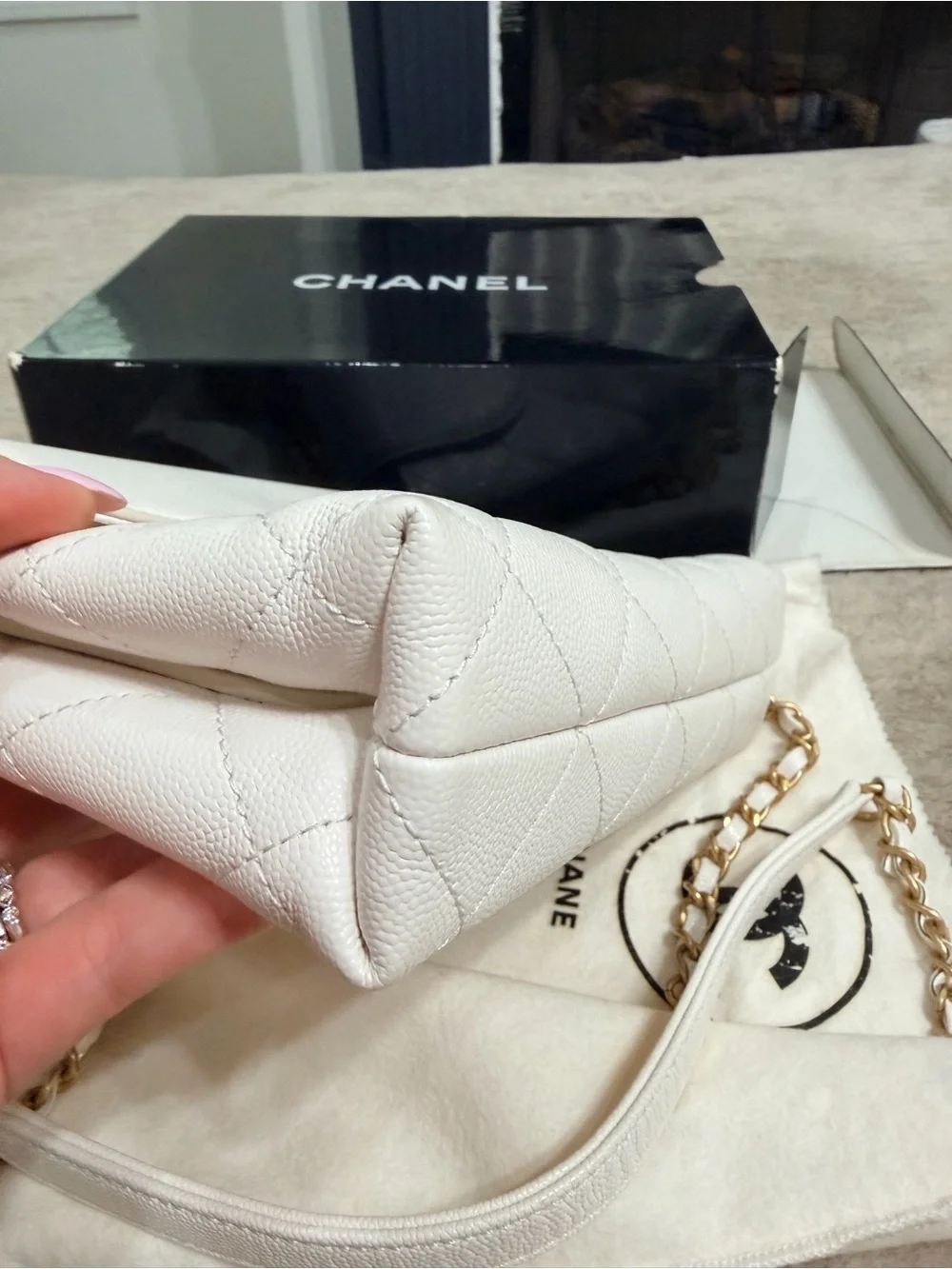 CHANEL White Quilted Leather Shoulder Bag with Multicolor Braided Handle